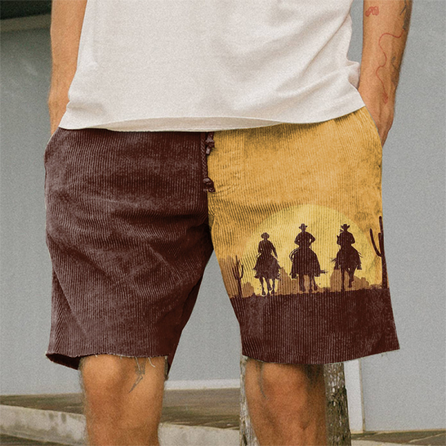 

Men's Vintage Western Cowboy Yellowstone Print Casual Shorts