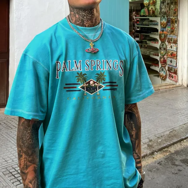 Camiseta Extragrande Con Estampado Retro De Palm Springs, California Para Hombre - Paleonice.com 