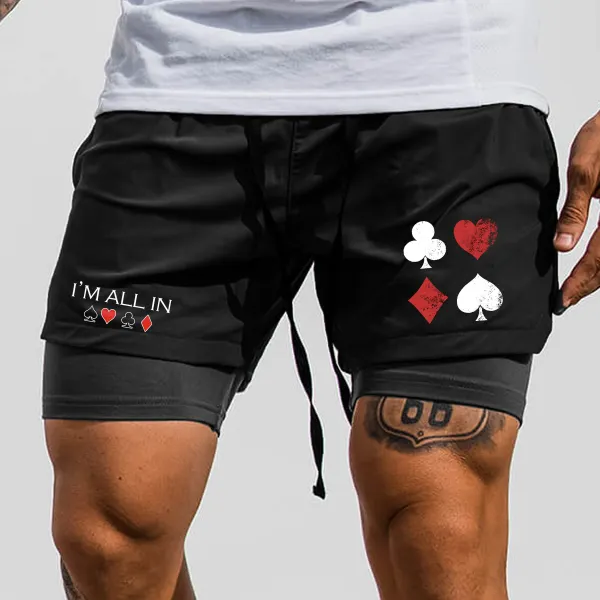 Playing Card Print Gym Performance Shorts - Yiyistories.com 