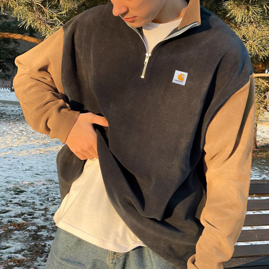 

Sweat-shirt Unisexe Rétro Décontracté à Col Polo Et Fermeture éclair