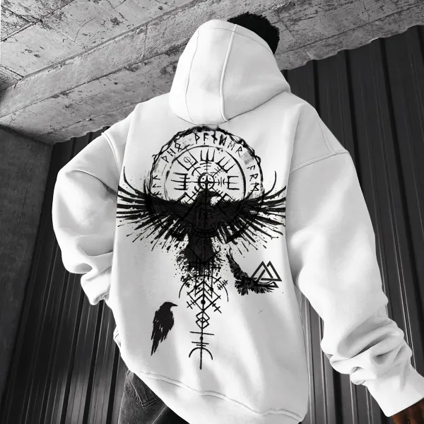 Oversize Vikings Totem Print Hoodie - Suystarshop.com 