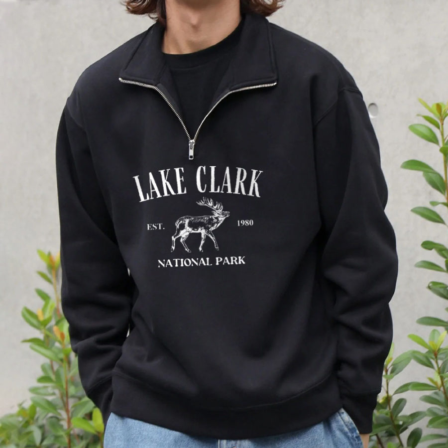 

Men's Vintage Lake Clark National Park Quarter Zip Polo Collar Sweatshirt