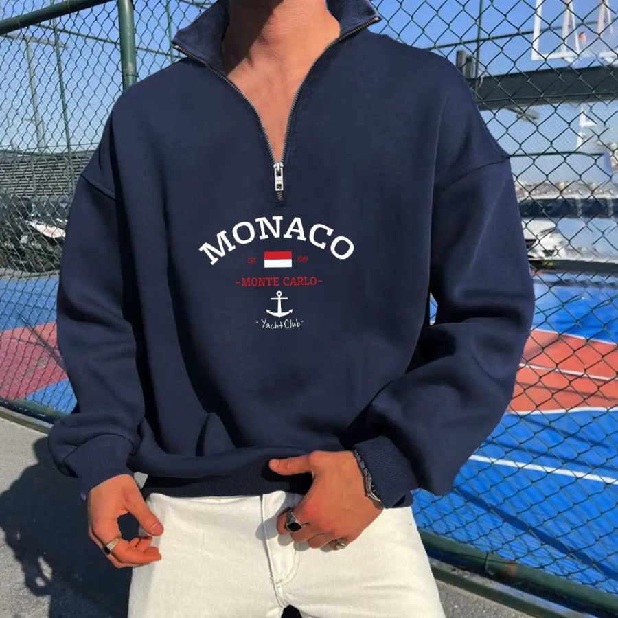 

Men's Vintage Monaco Monte Carlo Yacht Club Quarter Zip Polo Collar Sweatshirt