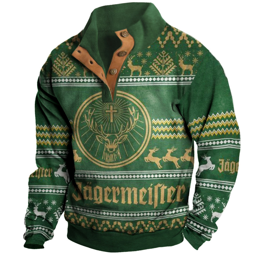 

Sudadera Vintage Con Cuello Levantado Y Estampado Navideño Jagermeister Para Hombre