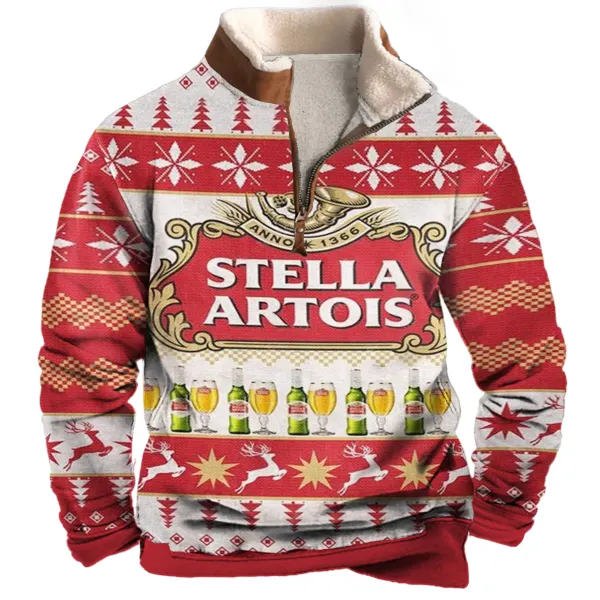 Unisex Stella Artois 1/4 Zip Collar 3D Printed Christmas Sweatshirt - Cotosen.com