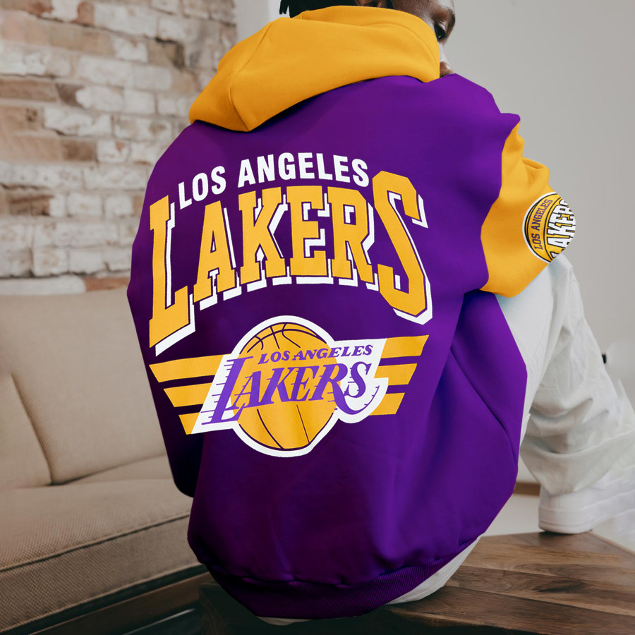 

Sweat-shirt à Capuche Surdimensionné Et Confortable Décontracté NBA Lakers Colorblock