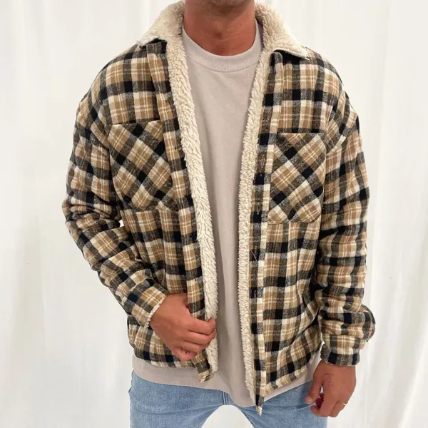 Men's Plaid Print Fleece Warm Jacket - Faciway.com 