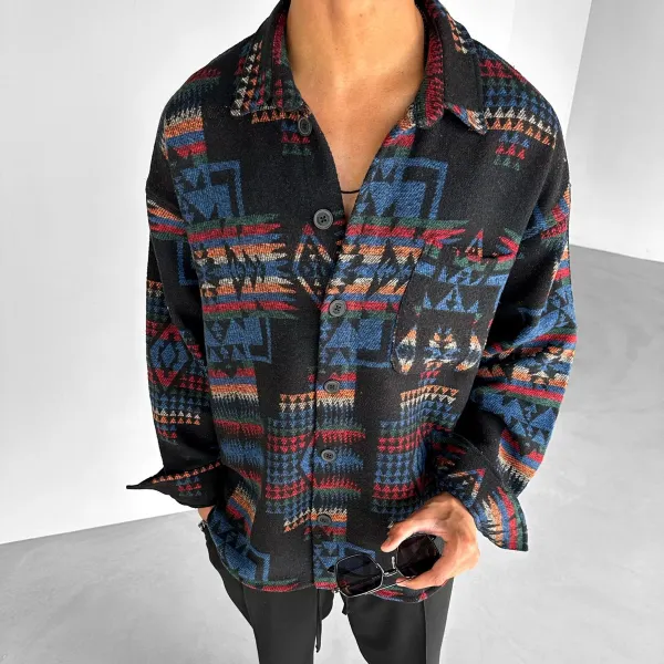 Oversized Patterned Texture Softd Shirt Jacket - Faciway.com 