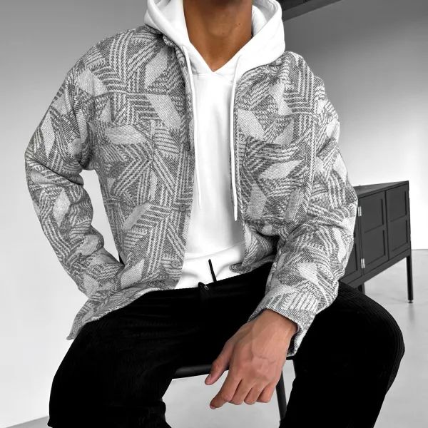 Oversized Patterned Texture Softd Shirt Jacket - Faciway.com 