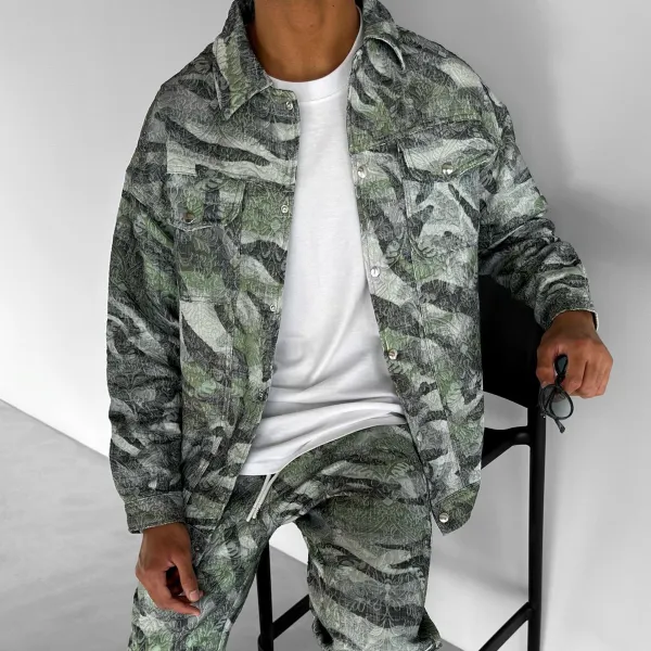 Oversized Camouflage Pattern Soft Textured Shirt Jacket - Faciway.com 