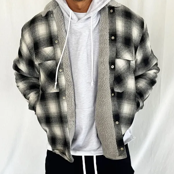 Men's Vintage Plaid Print Fleece Warm Jacket - Faciway.com 