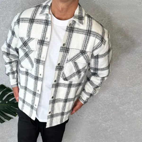 Men's Vintage Plaid Print Basic Shirt Jacket - Faciway.com 