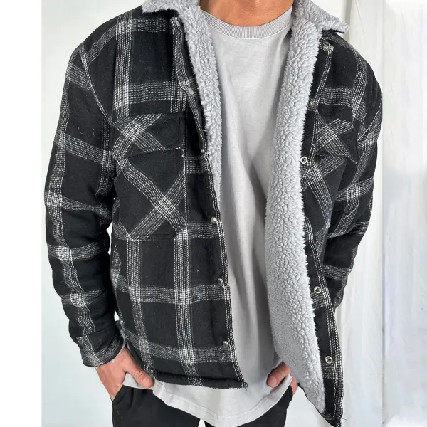 Men's Retro Plaid Print Fleece Warm Casual Jacket - Faciway.com 