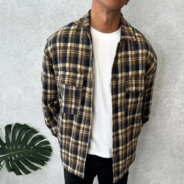 Men's Retro Plaid Print Casual Shirt Jacket - Faciway.com 