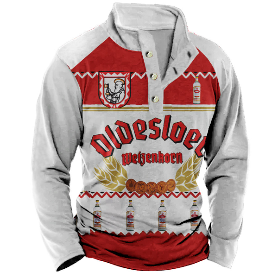 

T-shirt Décontracté à Manches Longues Et Col Montant Henley Imprimé Oldesloer Pour Hommes