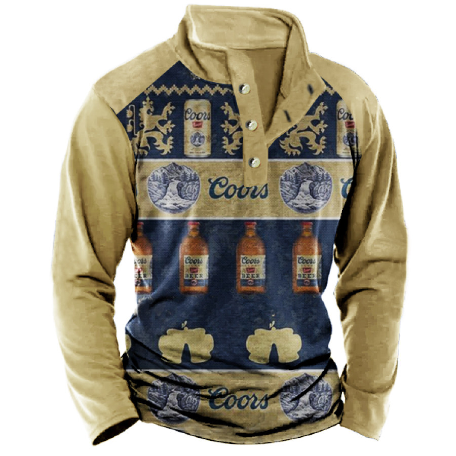 

T-shirt Décontracté à Manches Longues Et Col Montant Henley Imprimé Coors Pour Hommes