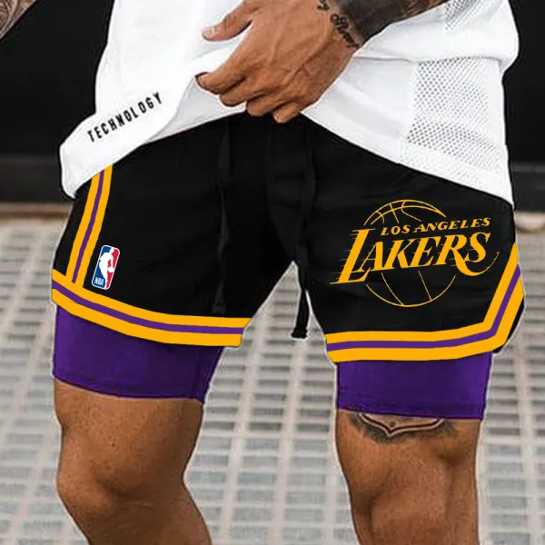 Men's NBA Lakers Sports Double Layer Shorts - Ootdyouth.com 