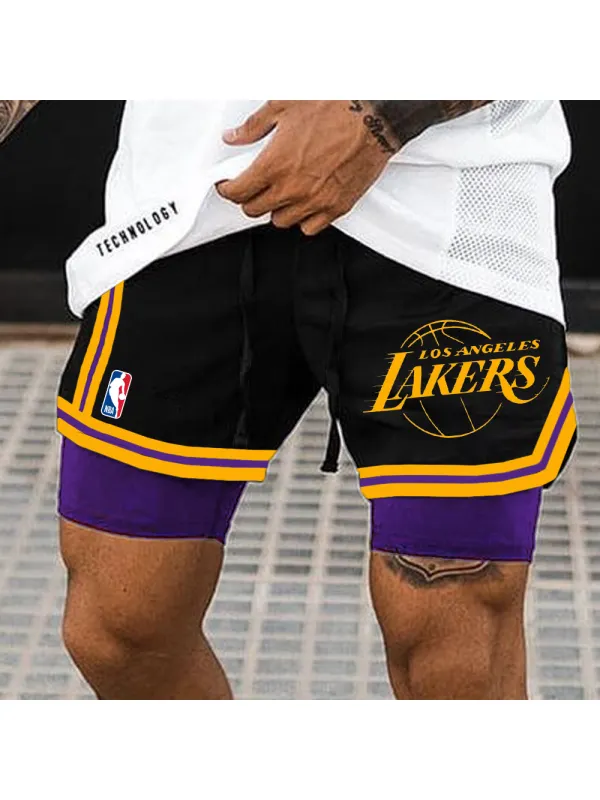 Men's NBA Lakers Sports Double Layer Shorts - Ootdmw.com 