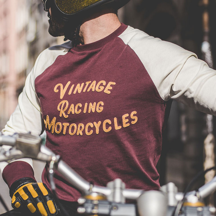 

Vintage hit color motorcycle long-sleeve T-shirt