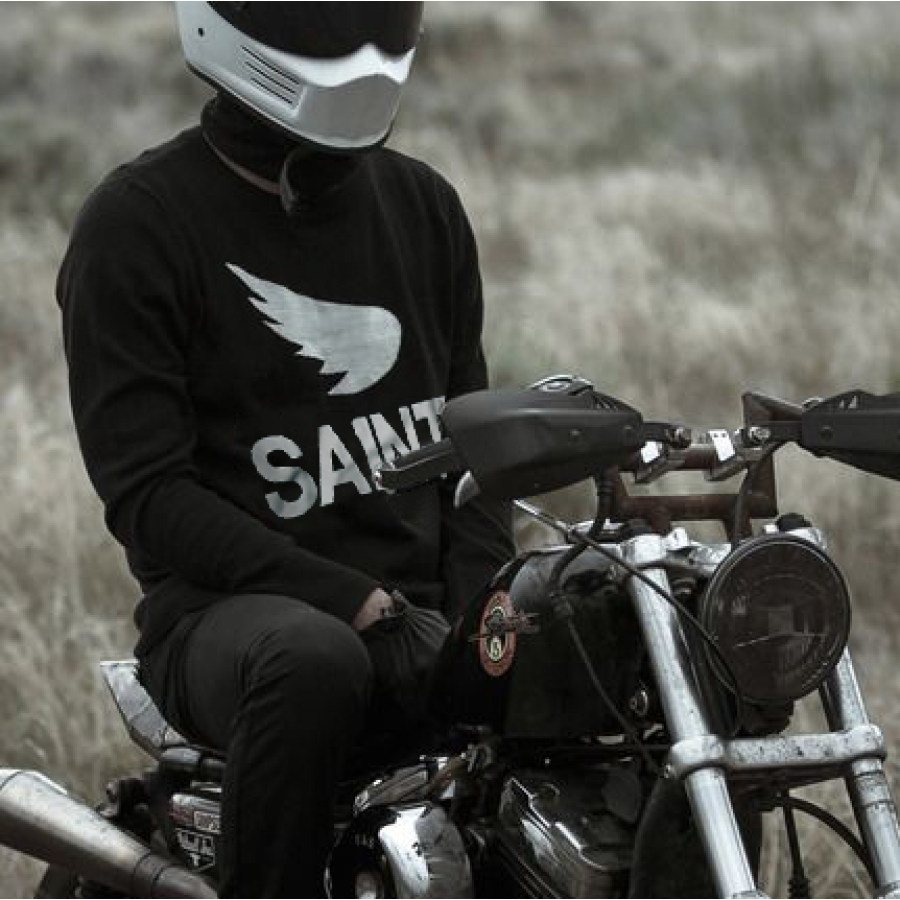 

Fashion retro printed motorcycle long-sleeved T-shirt