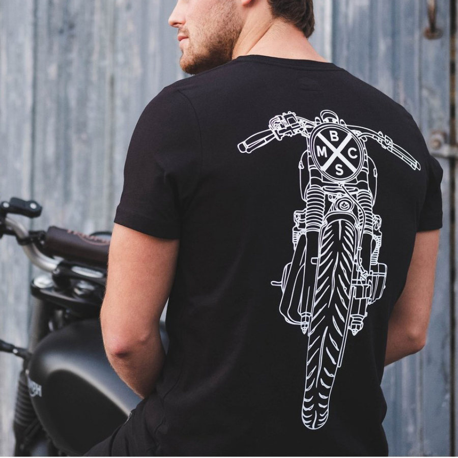 

Fashion retro printed motorcycle short-sleeved T-shirt