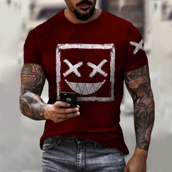 Casual Smile Print Short Sleeve T-shirt - Sanhive.com 