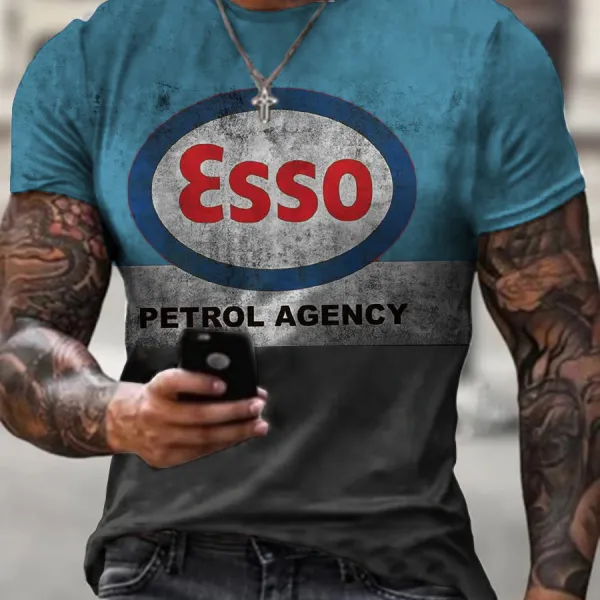 Crew Neck Color Block Motor Oil Short Sleeve Tops T-shirts - Cotosen.com