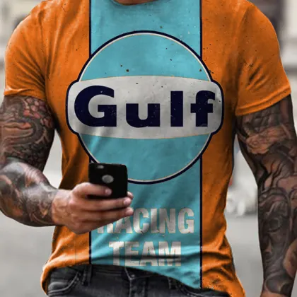 Mens Vintage Motor Gulf Oil Printed T-shirt