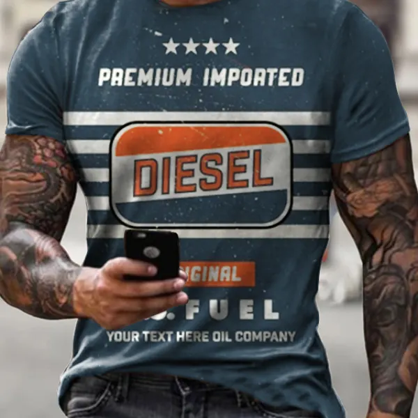 Mens Vintage Motor Diesel Oil Badge Printed T-shirt - Blaroken.com 