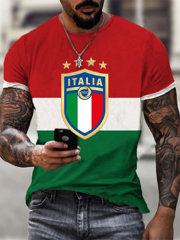 New Mens Italian Football Chic Team Print Fashion Casual T-shirt