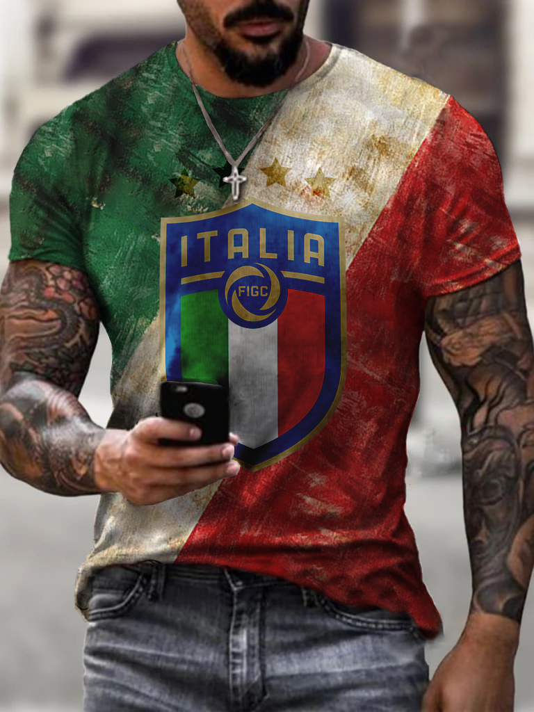 Fashion Retro Italy National Football Team Printed T-shirt