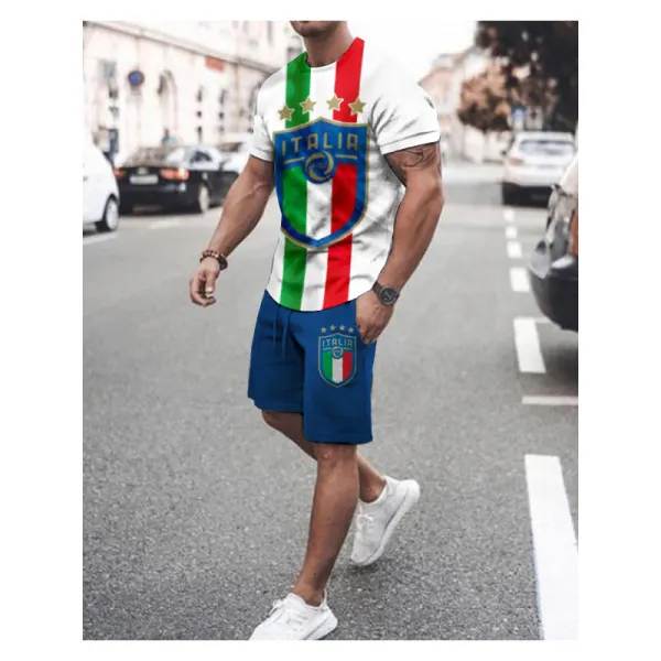 Mens Fashion Italy Football Logo Print Sports Casual Suit - Ootdyouth.com 