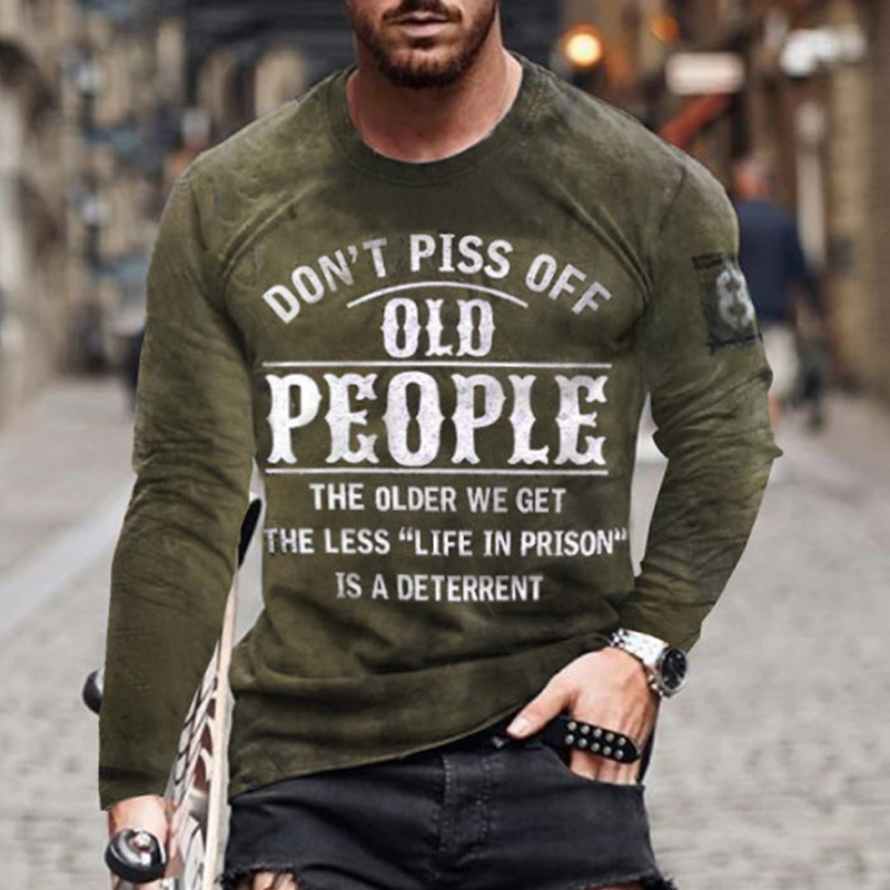 Men's Outdoor Casual Letter Chic Printing Long-sleeved T-shirt Top