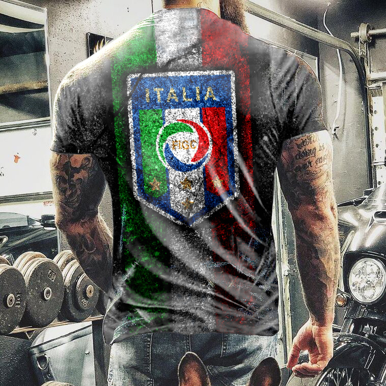 Mens Italian Football Team Printed Fashion Casual T-shirt