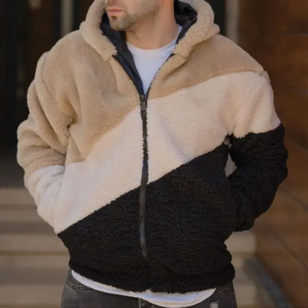 Men's Stitching Plush Hooded Jacket - Fineyoyo.com 