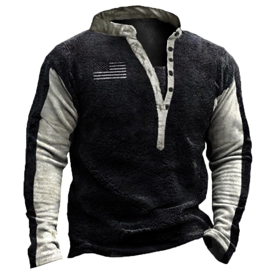 

Men's American Flag Outdoor Fleece Warm Henry Collar Tactical Sweatshirt