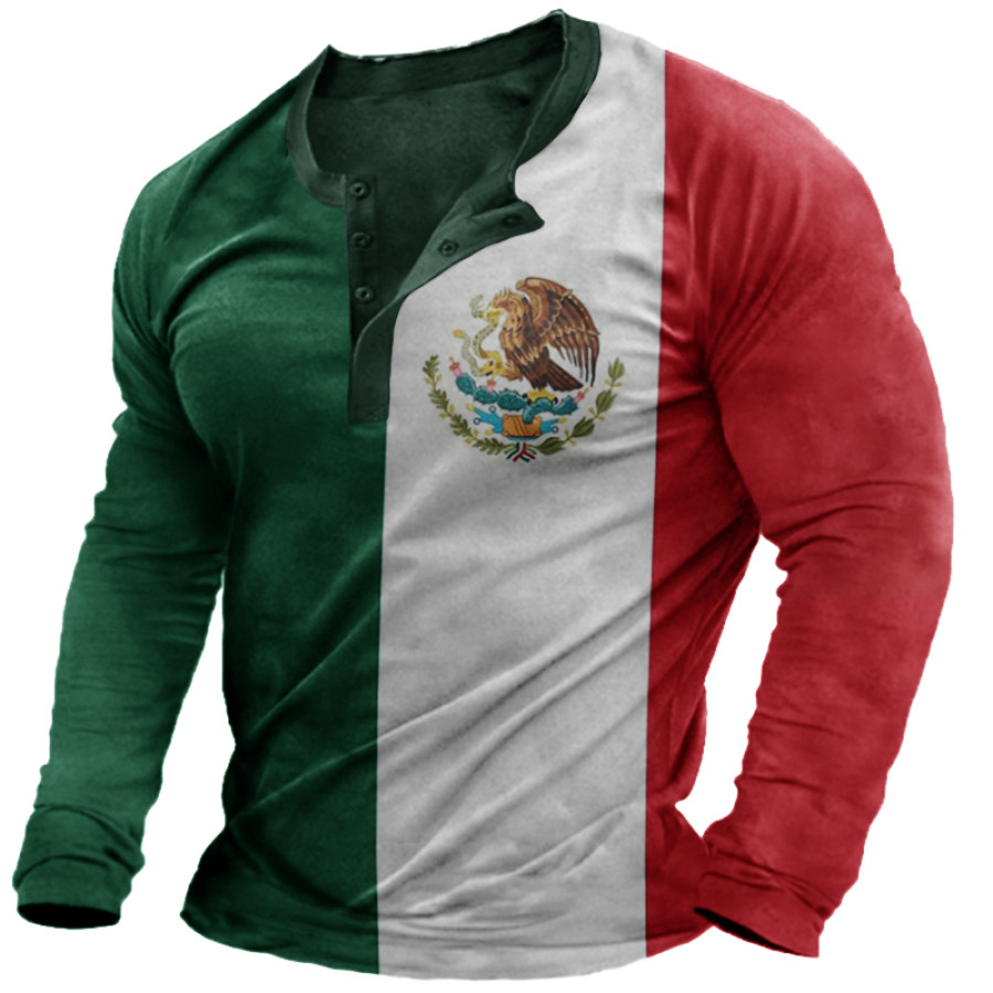 

Men's World Cup Print Mexican Flag Long Sleeve T-Shirt