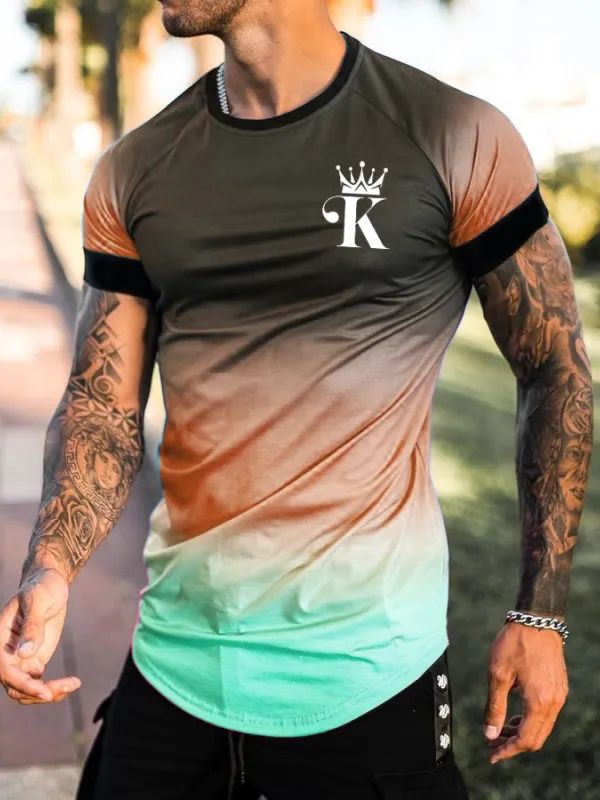 Kings poker print gradient short-sleeved T-shirt - Oasisjoy.com 