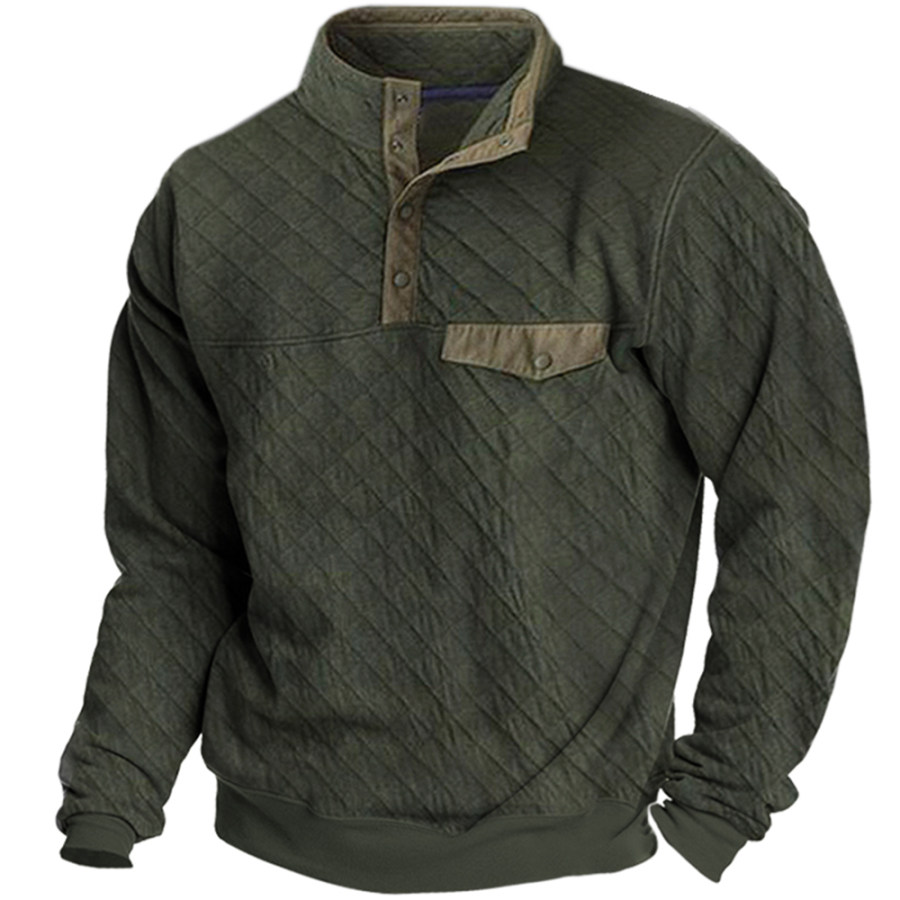 

Men's Outdoor Rhombus Pattern Pocket Stand Collar Sweatshirt