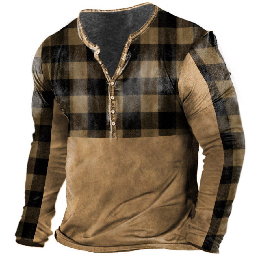 

Men's Outdoor Plaid Print Henley T-Shirt