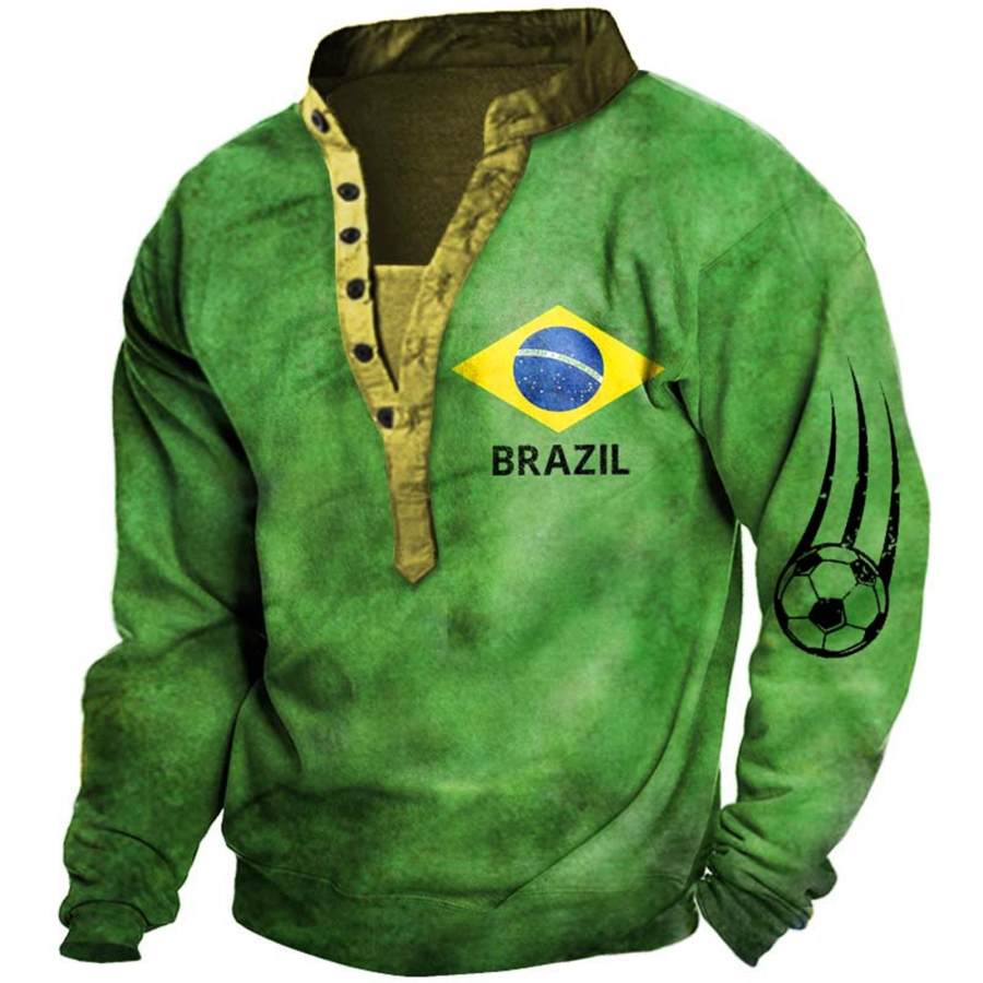 

Men's Outdoor Brazil Soccer Print Henley Sweatshirt