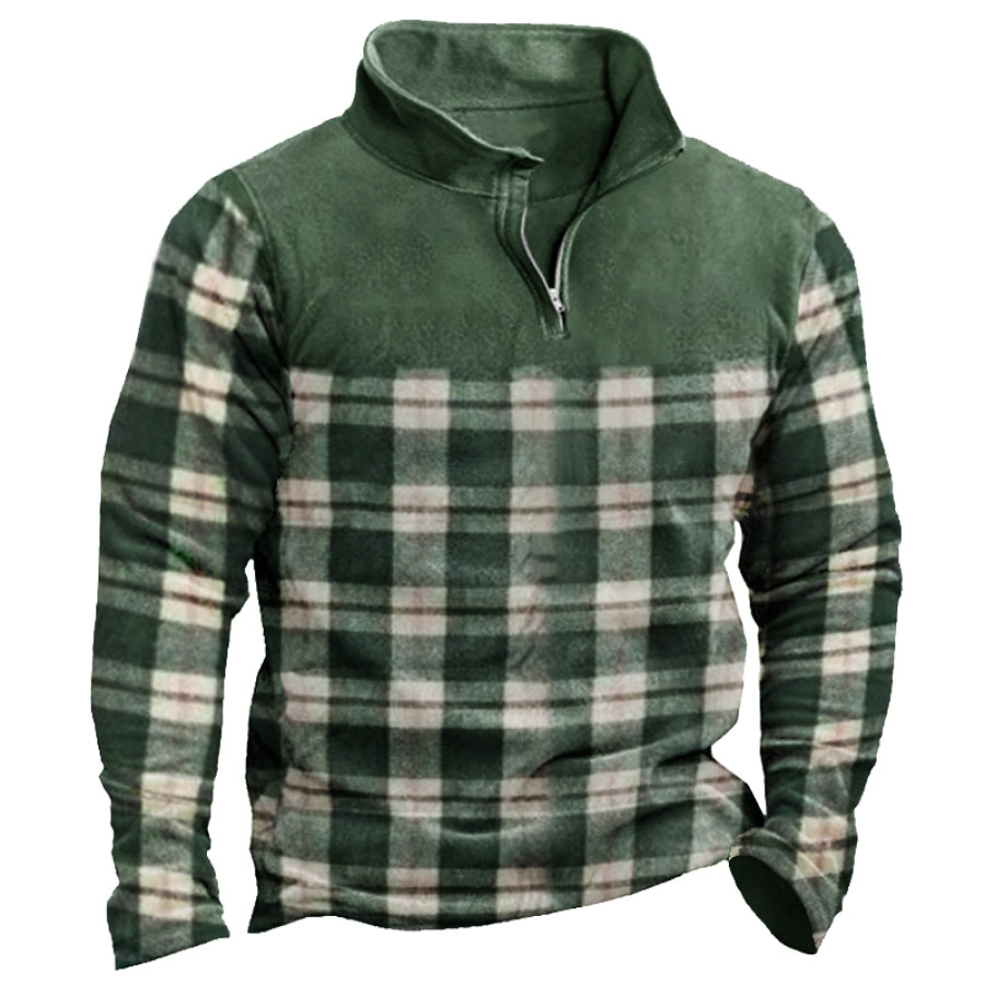 

Men's Plaid Lapel Winter Warm Fleece Sweater