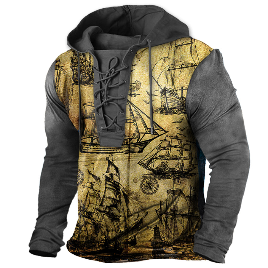

Men's Casual Outdoor Vintage Skull Print Hoodie T-Shirt