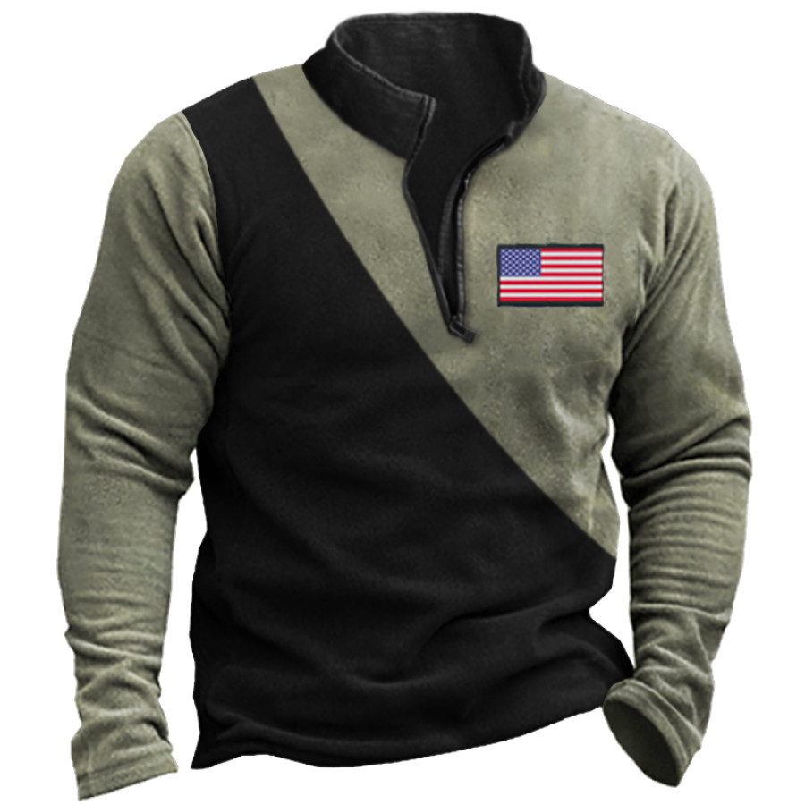 

Men's Casual Patchwork Henley Sweater