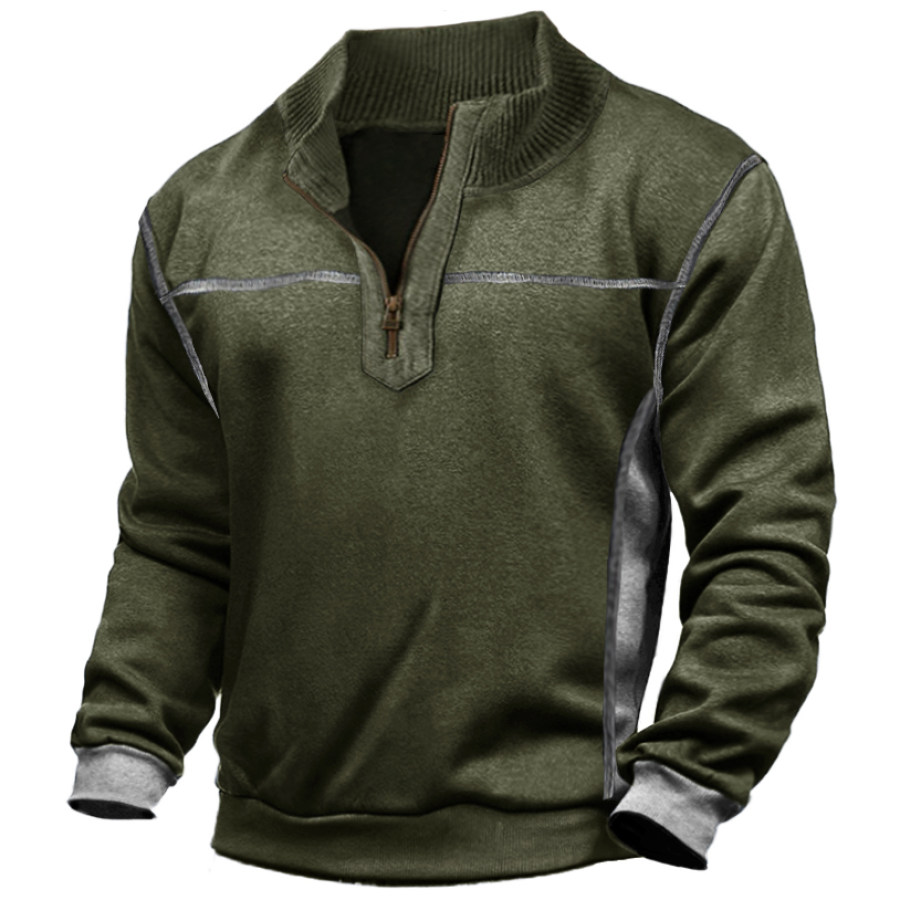

Men's Outdoor Contrast Color Stlicing Zip Stand Collar Tactical Sweatshirt