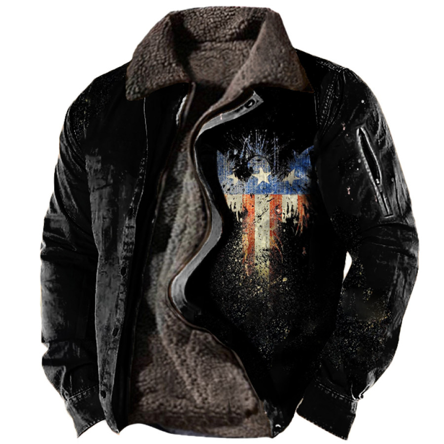 

Men's Vintage American Flag With Eagle Print Lapel Jacket