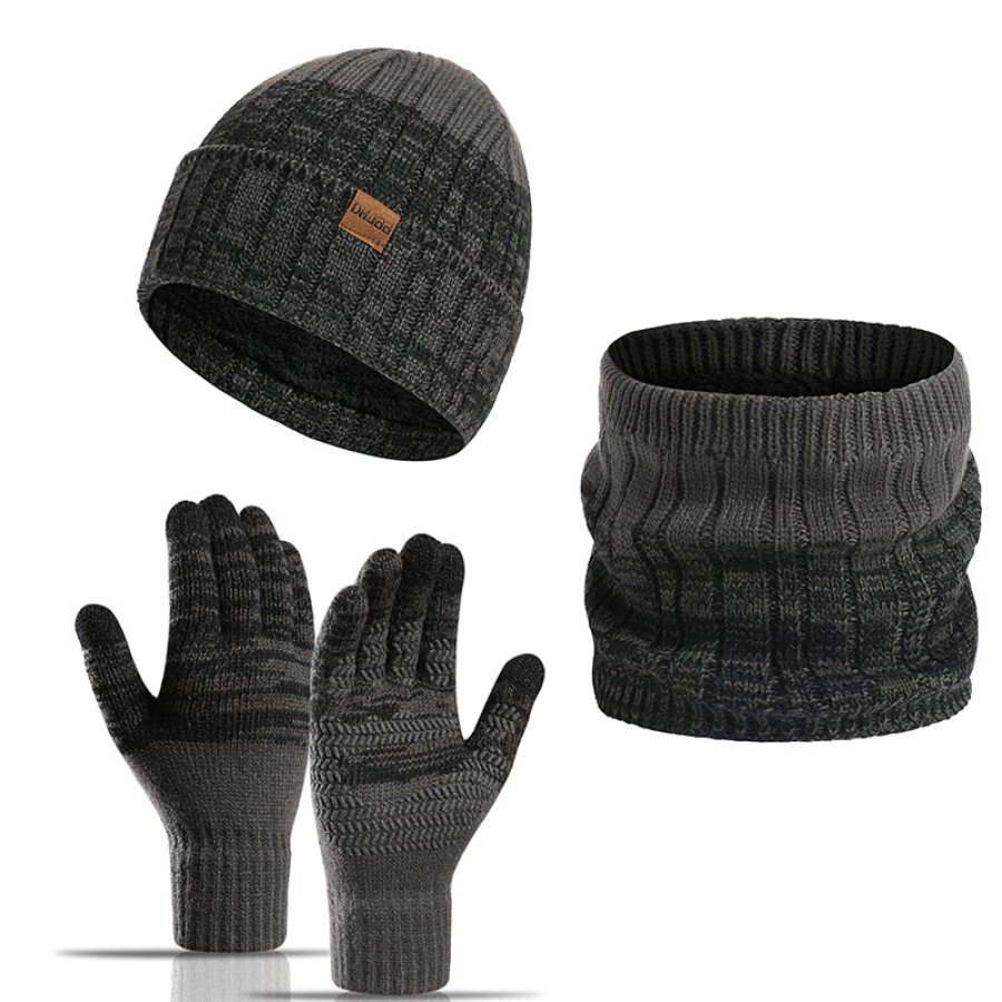 

Осенне-зимняя теплая флисовая вязаная шапка перчатки шарф комплект из трех частей