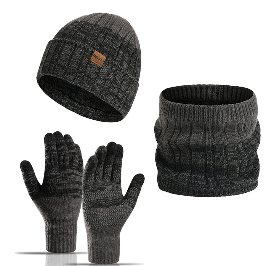 

Automne Et Hiver Chaud Polaire Tricoté Chapeau Gants écharpe Ensemble Trois Pièces