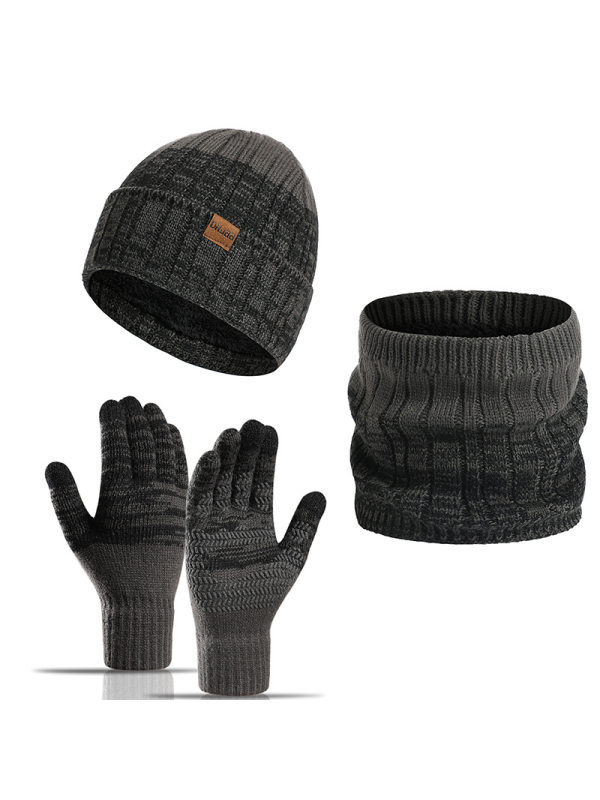 Autumn And Winter Warm Fleece Knitted Hat Gloves Scarf Three-piece Set