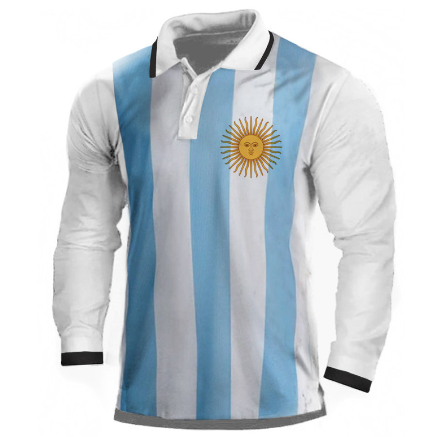 

Men's Argentina Soccer Polo Long Sleeve T-Shirt